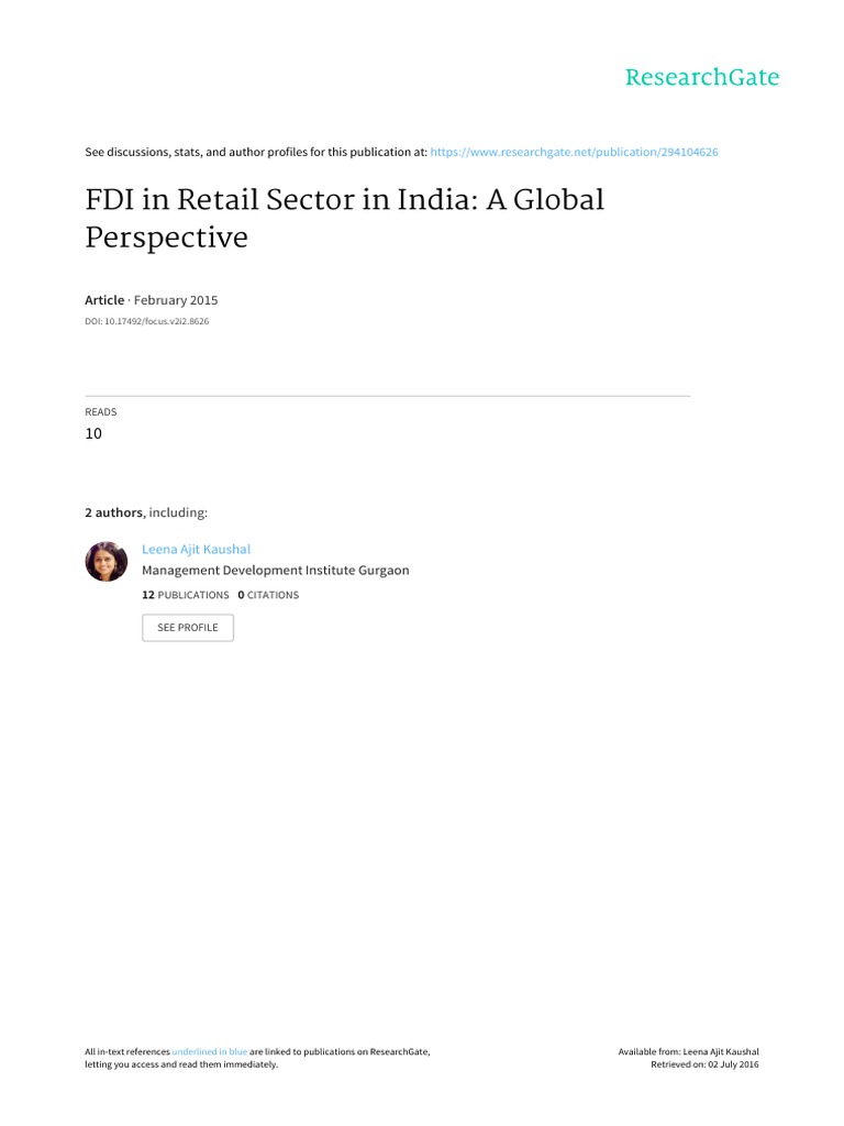 FDI Impact on India's Retail Sector | PDF | Foreign Direct Investment ...