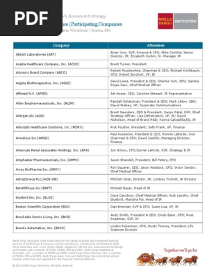 16 Healthcare Conference Participating Companies Chief Financial Officer Corporate Governance