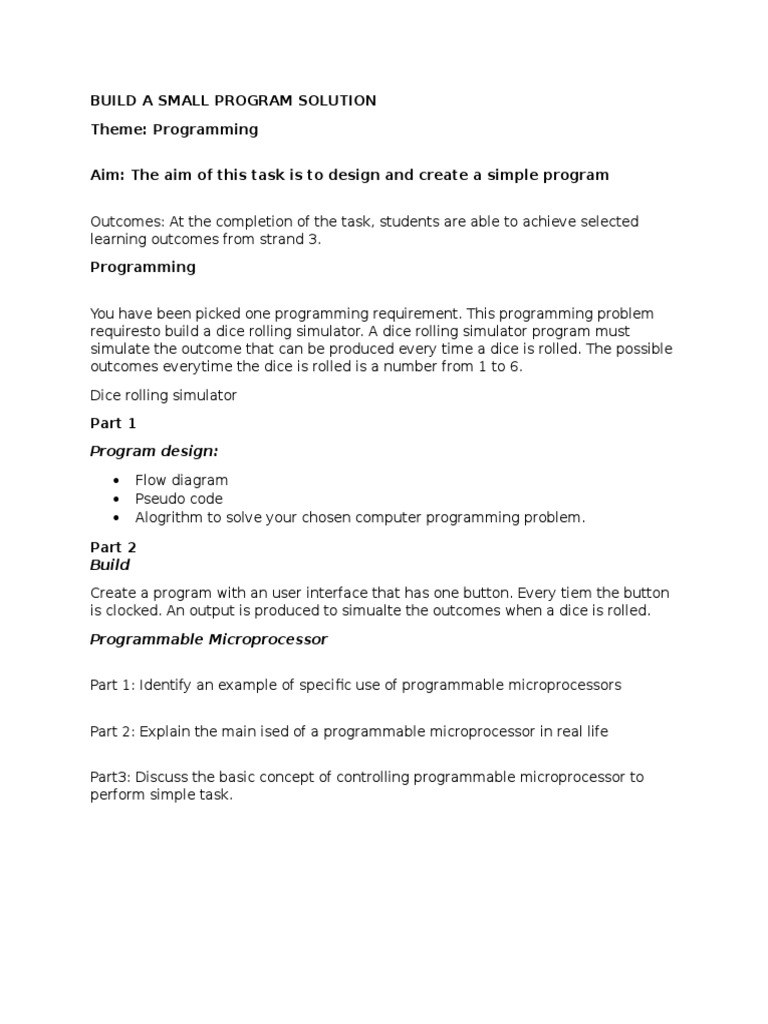 Build a small program solution theme programming aim the aim of this