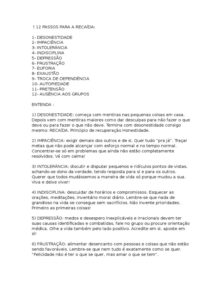Os 12 passos para a recaída e como evitá-los | PDF | Alcoolismo | Depressão