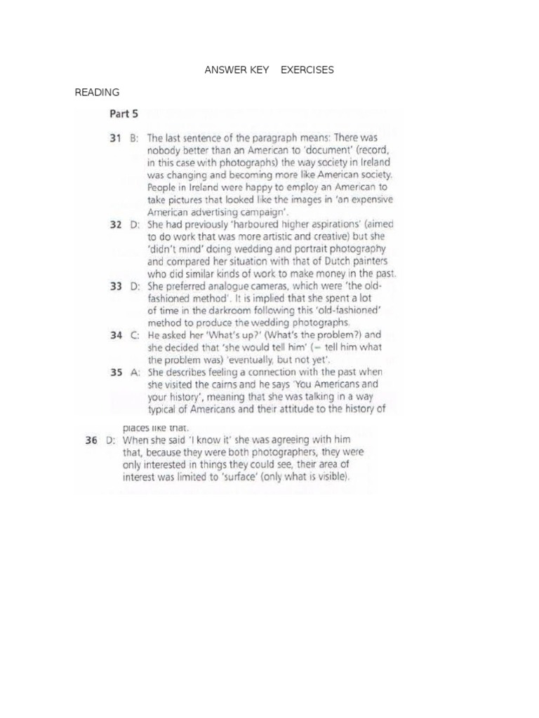 Answer Key Exercises Reading | PDF | Travel