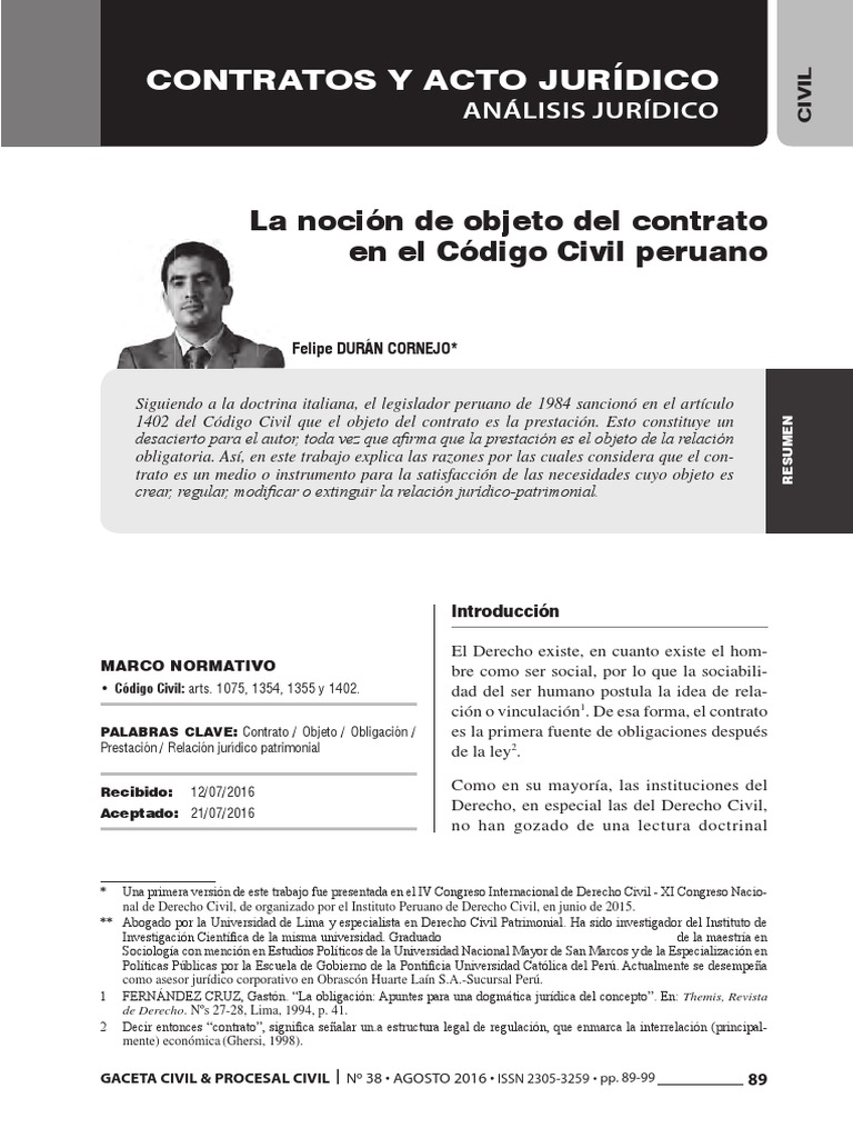 Objeto del contrato en el Código Civil peruano | PDF | Bienes (Ley ...