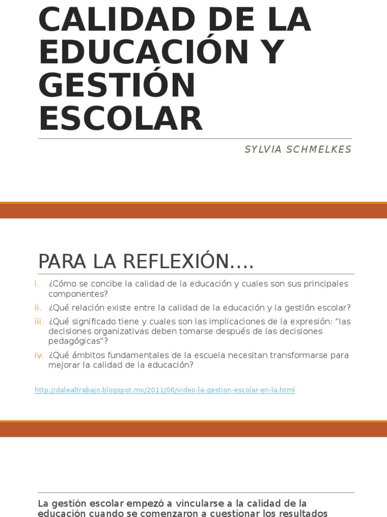 Calidad de La Educación y Gestión Escolar | PDF | Educación primaria ...