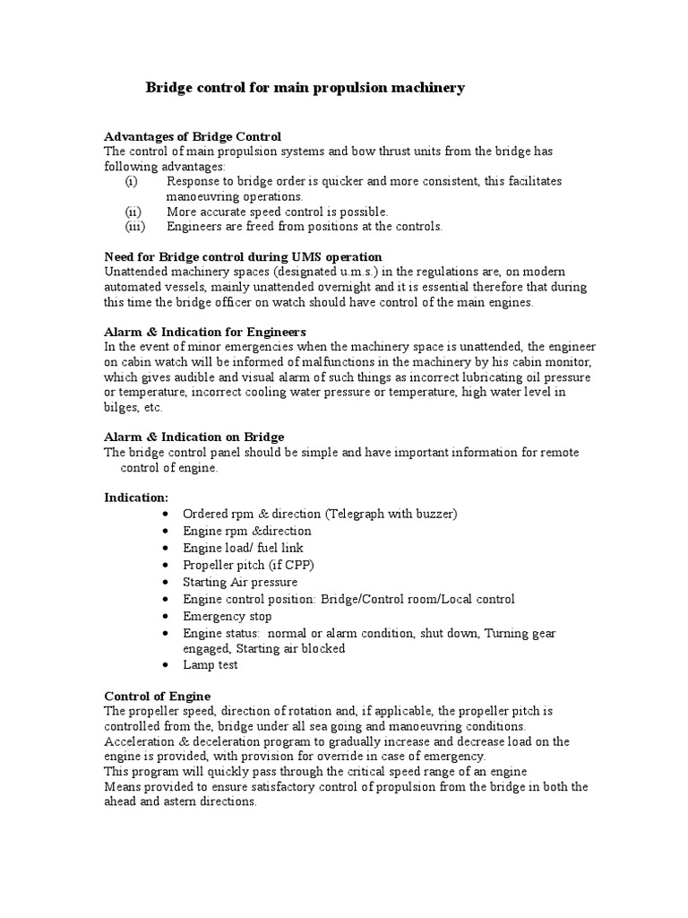 Bridge Control Notes | PDF | Propeller | Machine (Mechanical)