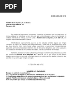 Modelo de Carta de Renuncia o Retiro Voluntario 