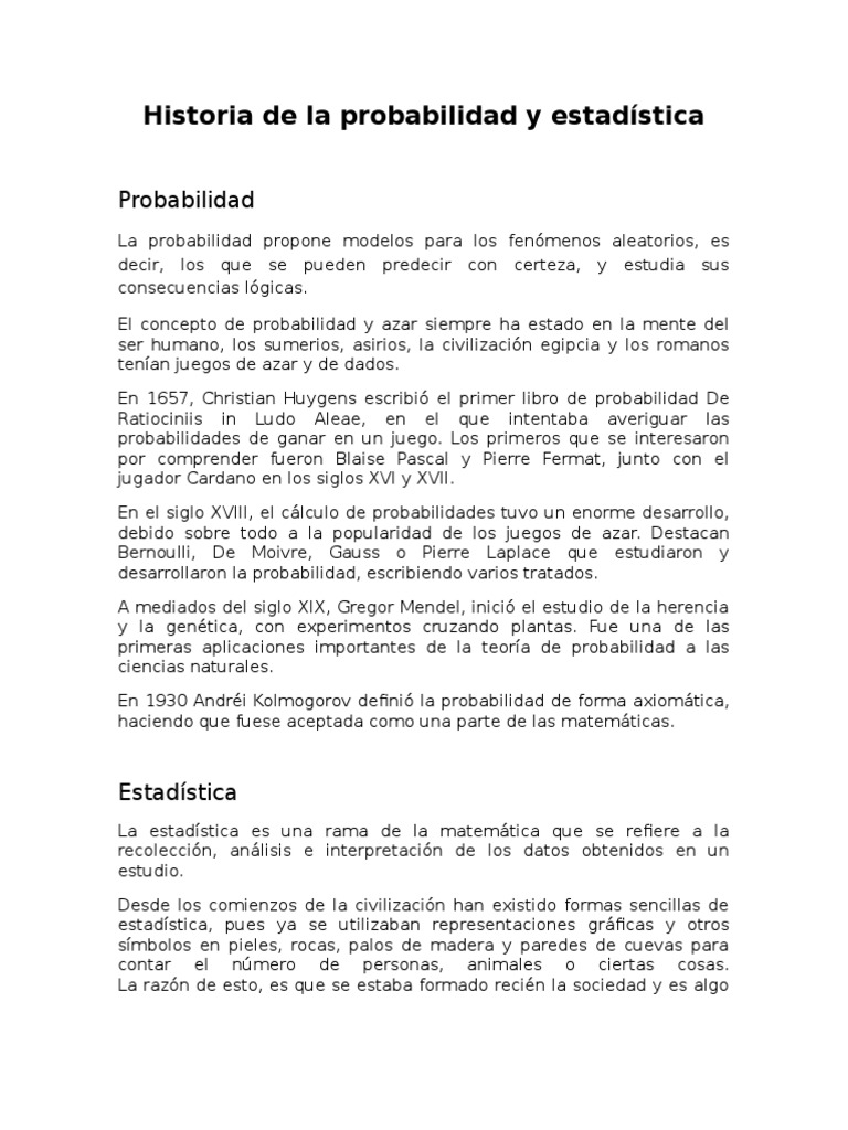 Historia de La Probabilidad y Estadística