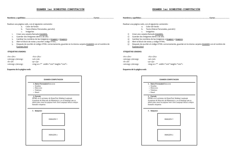 Evaluación de HTML en Examen Computación | PDF