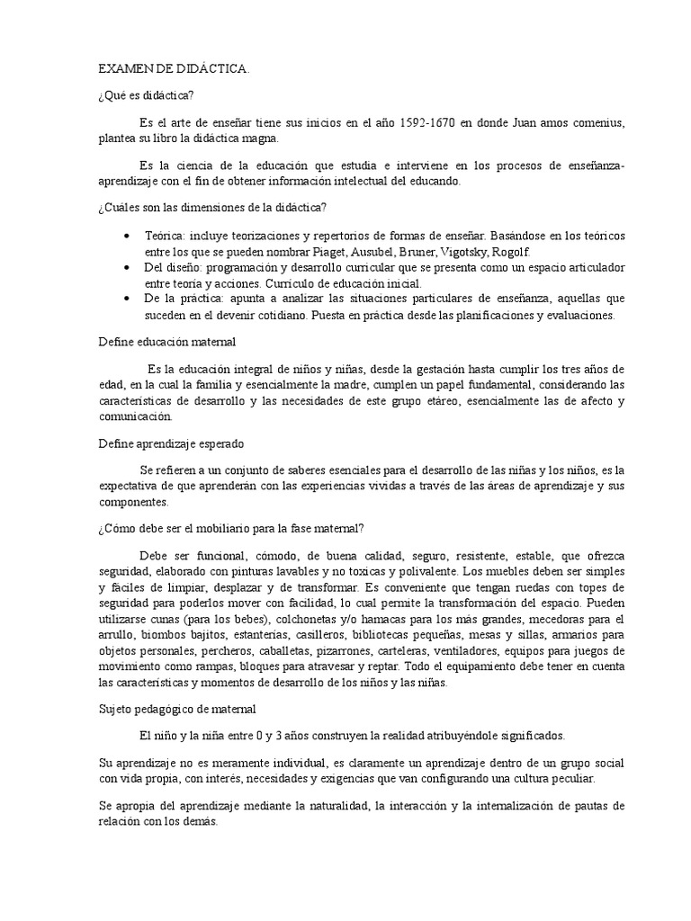 Examen de Didáctica | PDF | Pedagogía | Aprendizaje