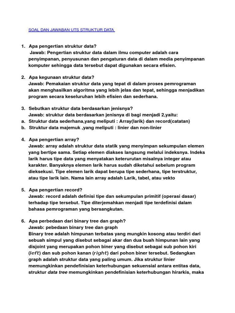 Soal Dan Jawaban Uts Struktur Data