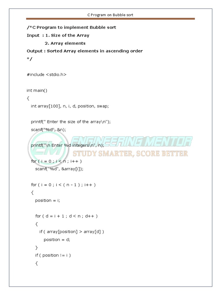 C Program On Bubble Sort | PDF | Computers
