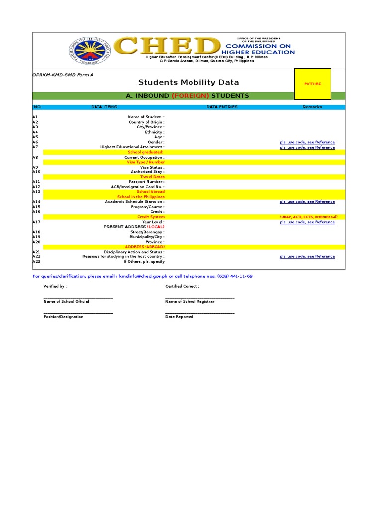 Student Mobility Data Form Philippines | PDF | Further Education