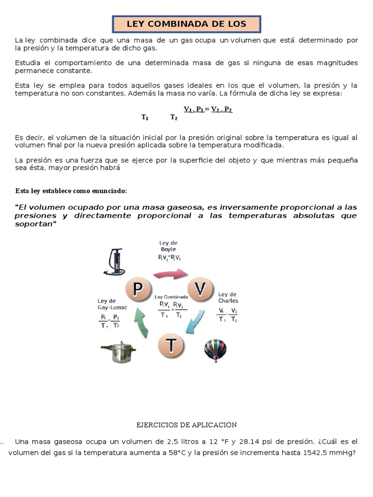 Ejercicios de Ley Combinada de Gases | PDF | Gases | Presión