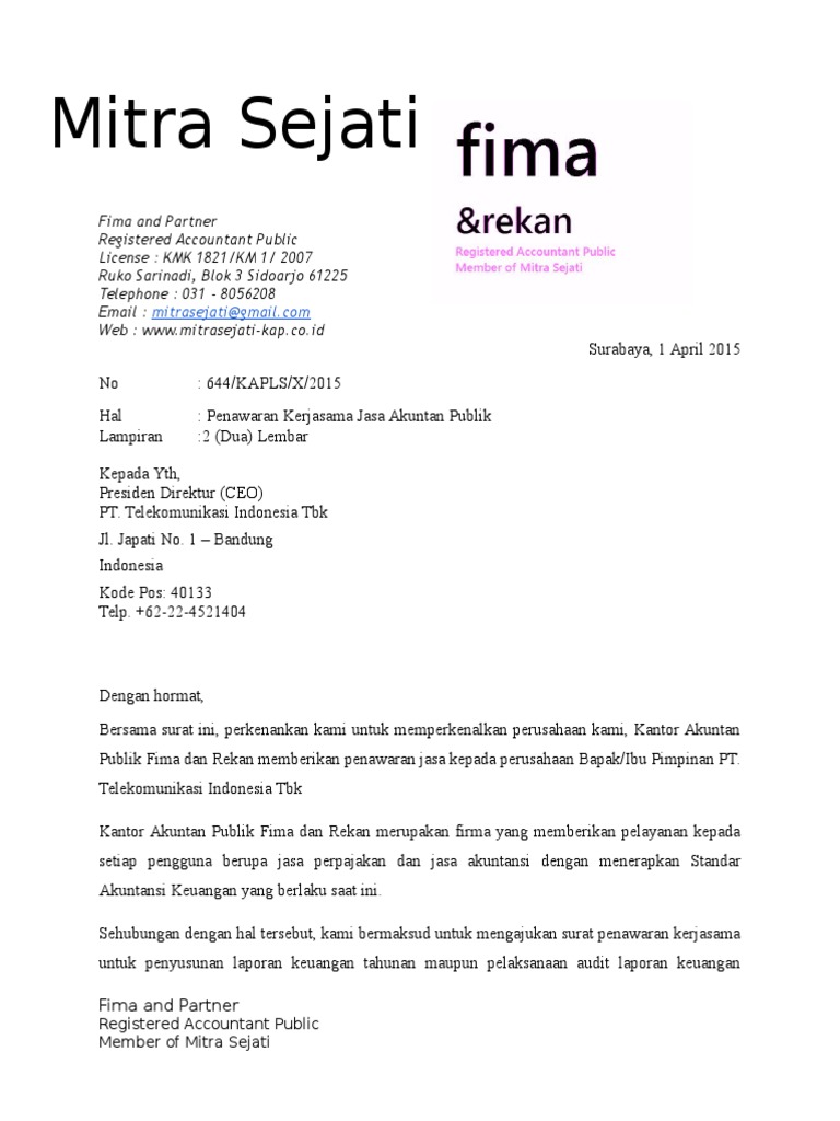 Contoh Surat Penawaran Jasa Akuntan Publik - Berbagi Contoh Surat