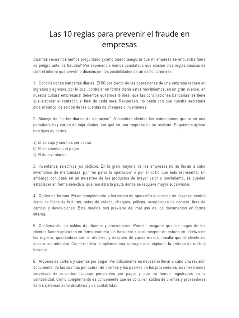 Las 10 Reglas para Prevenir El Fraude en Empresas | PDF | Contabilidad ...