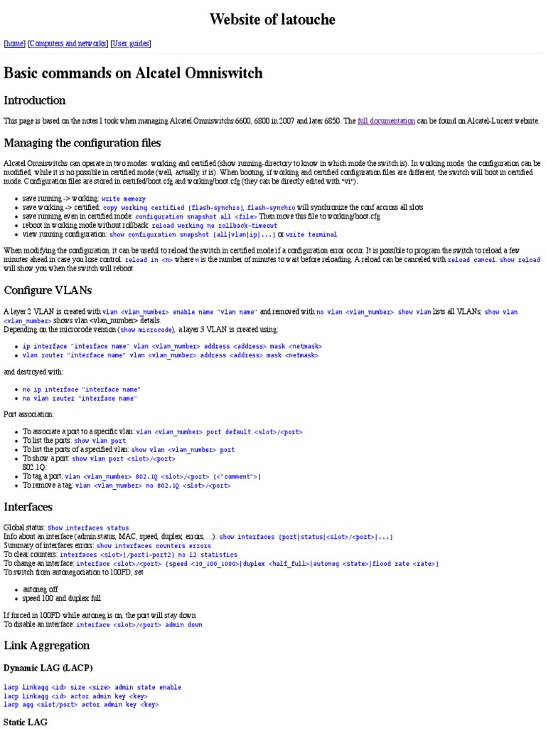 Latouche Basic Commands On Alcatel Omniswitch PDF Ip Address