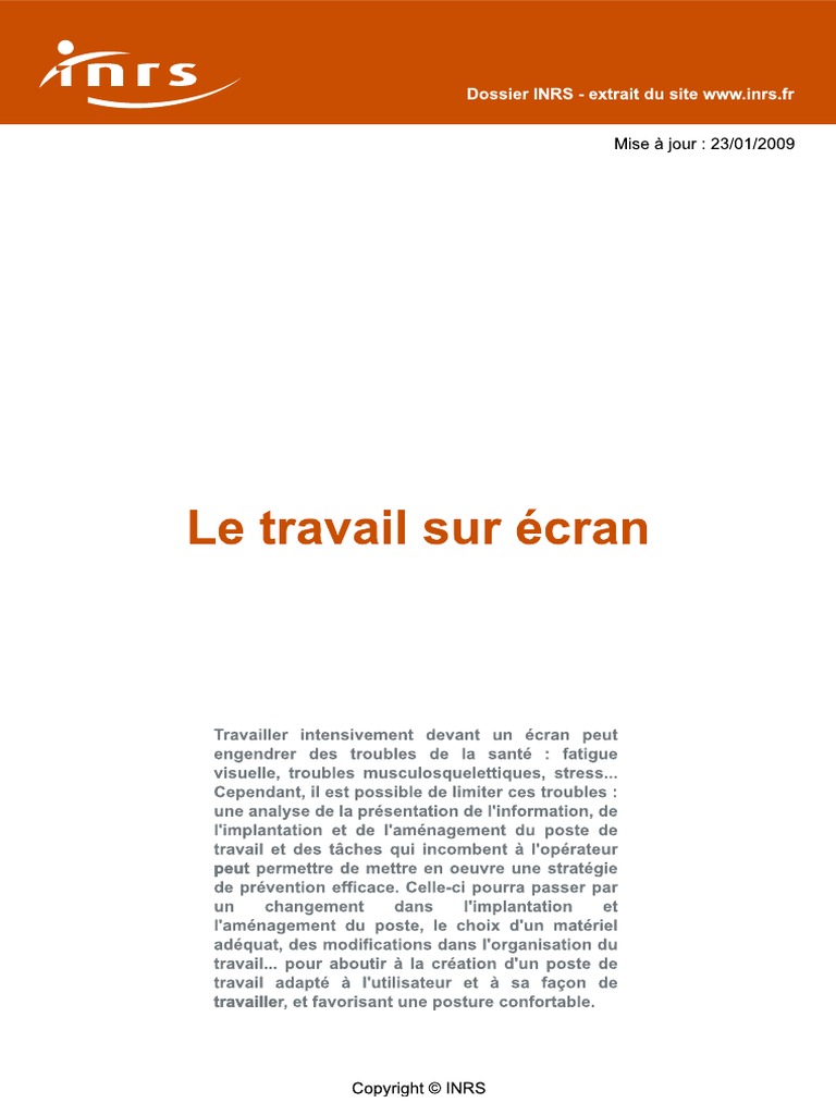 le travail sur écran INRS | Affichage à cristaux liquides à transistors