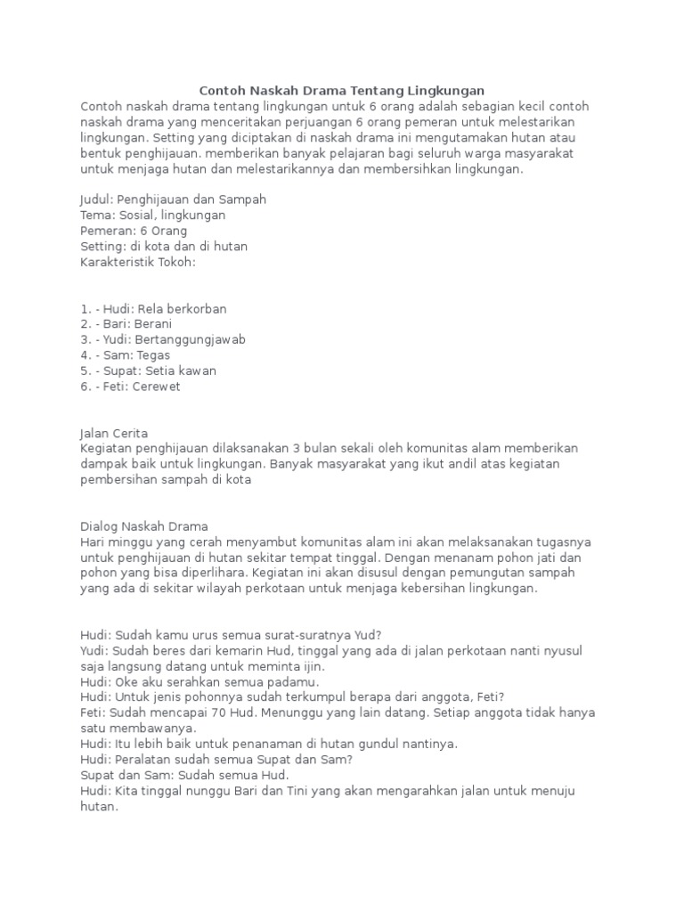 Contoh Naskah Drama Tentang Lingkungan | PDF