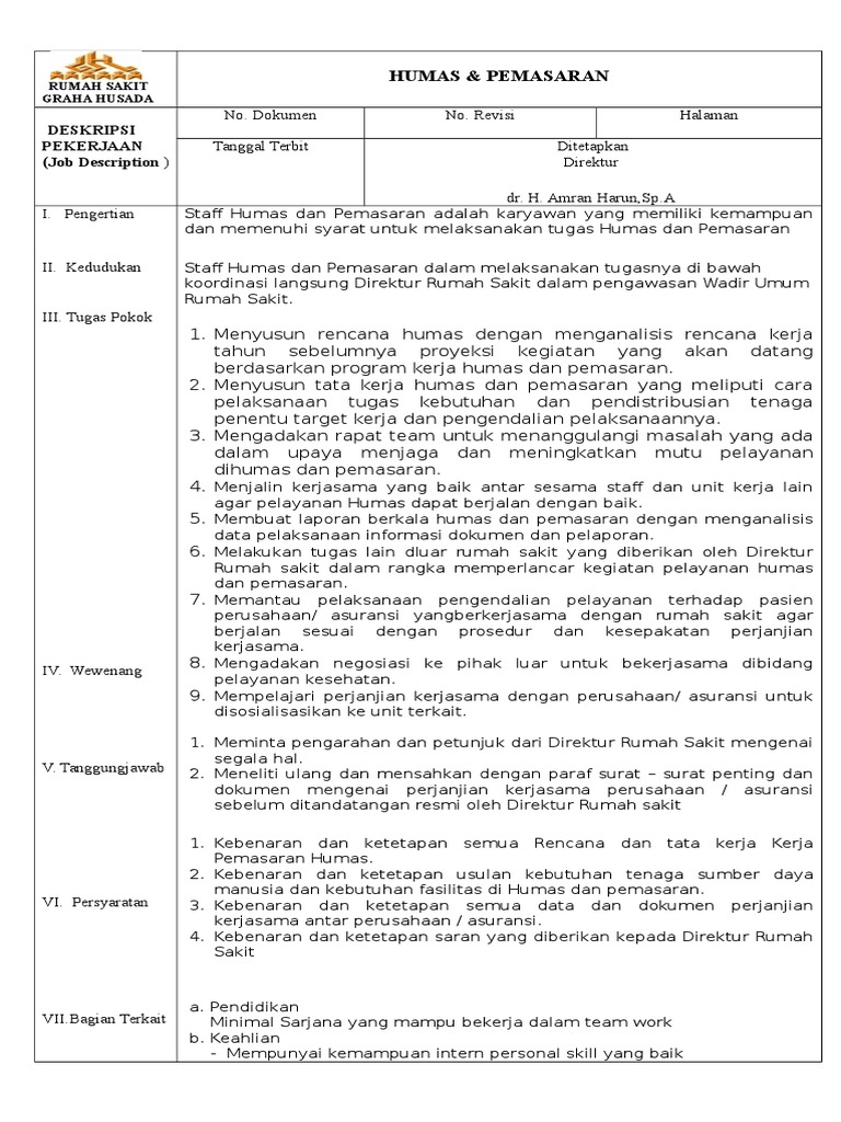 Job Deskripsi Humas Pemasaran Pdf