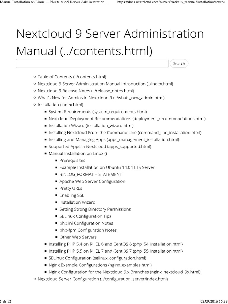 Nextcloud 9 Manual Installation Guide | PDF | Web Server | Internet & Web