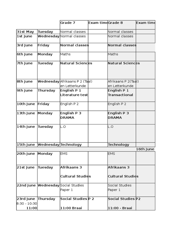 Grade 7 Exam Schedule and Study Guide | PDF | Teaching Mathematics ...