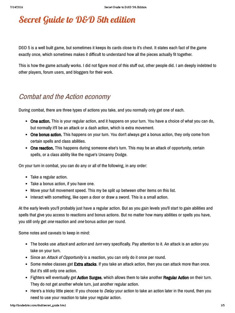 D&D 5E Combat and Magic Essentials | PDF | Role Playing Games | Fantasy ...