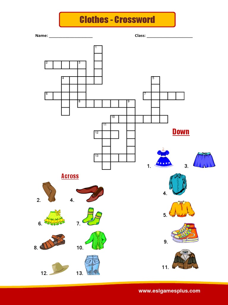 Clothes Crossword Across PDF