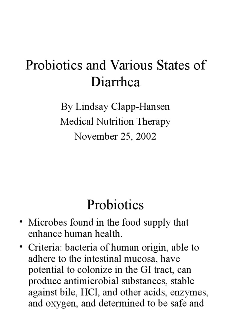 Probiotics and Various States of Diarrhea PDF Probiotic