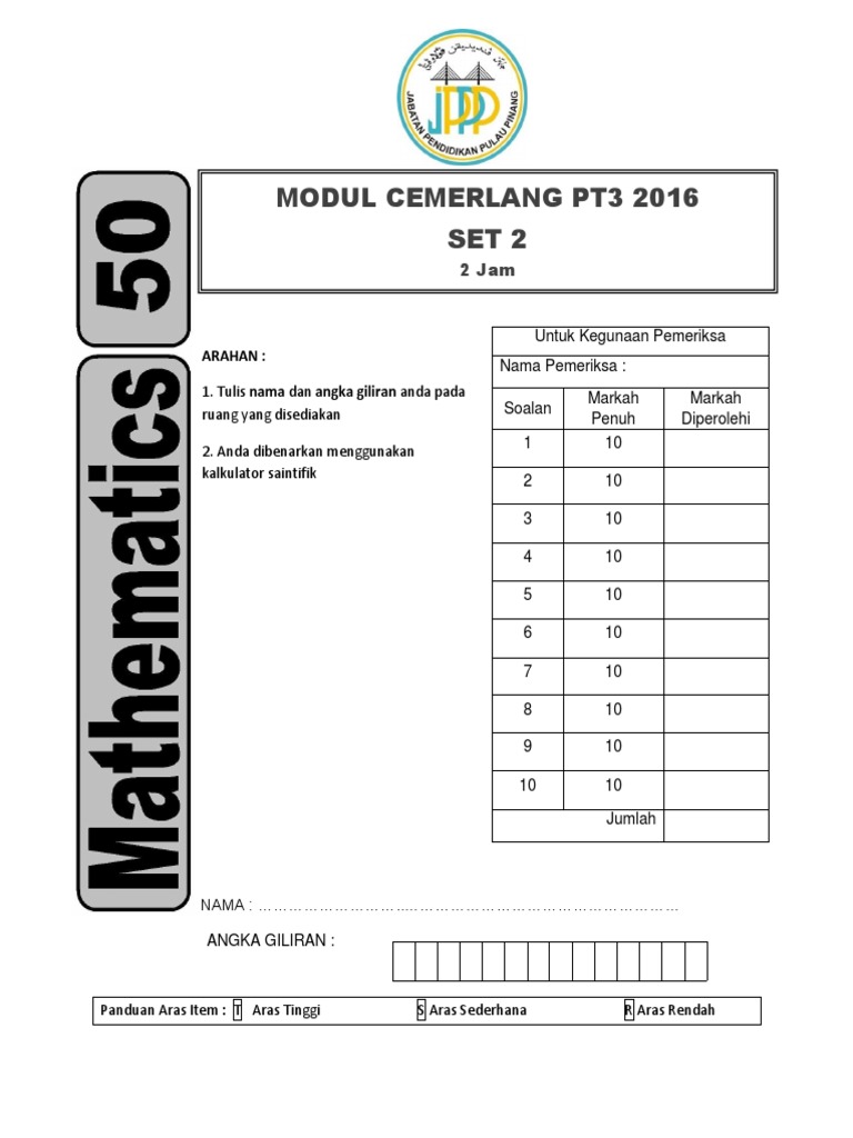 Contoh Soalan Percubaan Pt3 2019 - Terengganu s