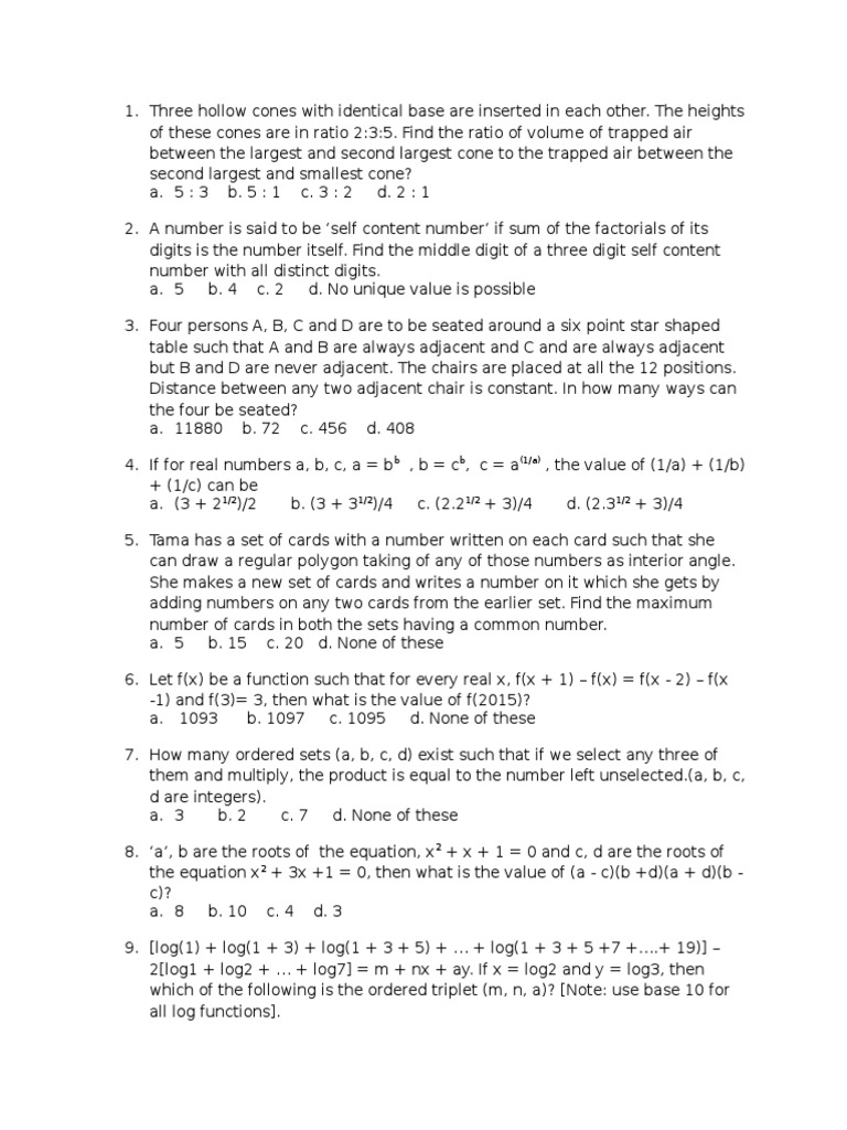 Quant WS Oct 4 | PDF | Logarithm | Elementary Mathematics