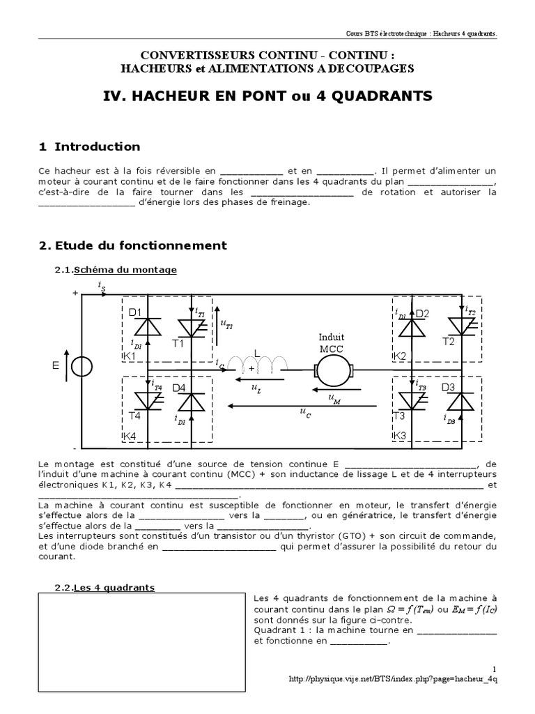 Cours sur les hacheurs 4 quadrants PDF Courant continu haute — free download
