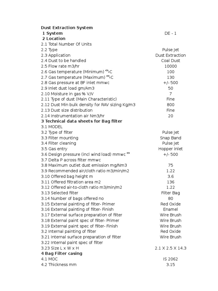 Bag Filter Datasheet Model Filtration Mechanical Fan