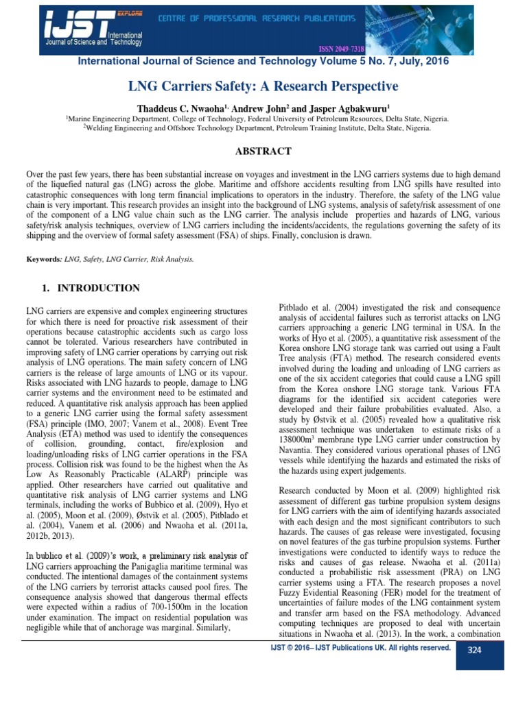 LNG Carriers Safety: A Research Perspective: International Journal of ...