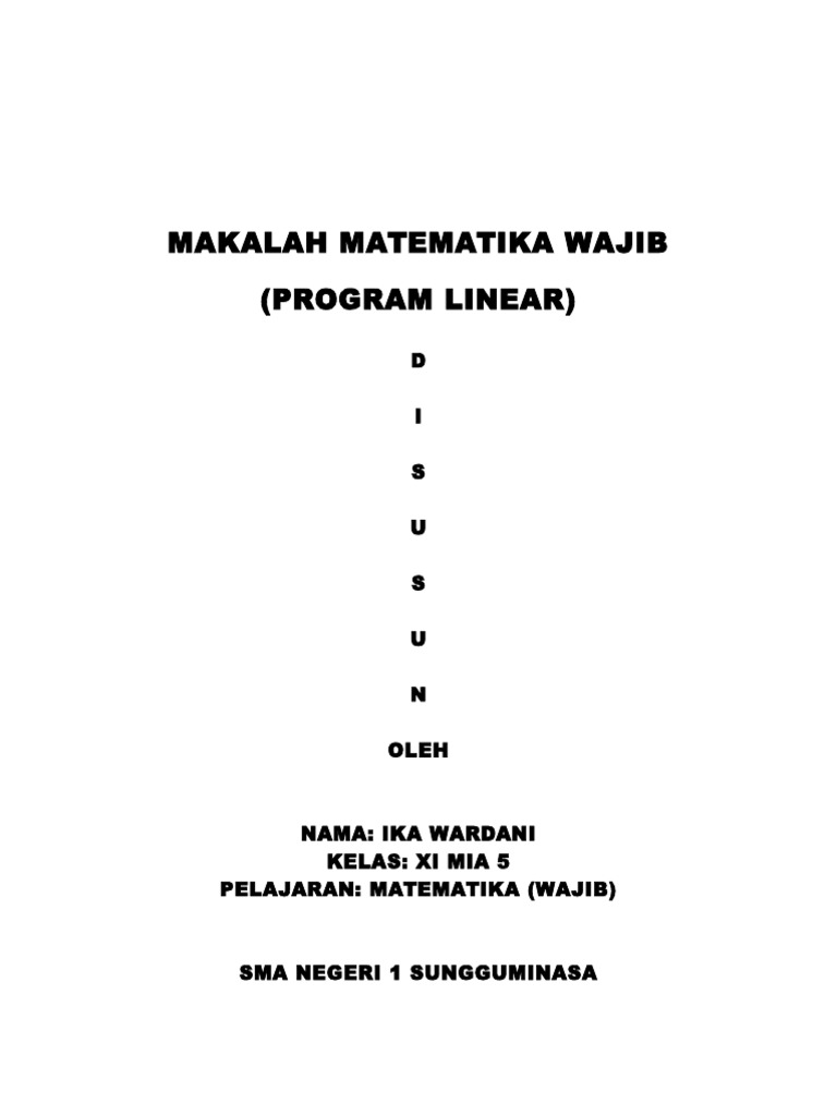 Makalah Program Linear Kelas XI | PDF | Metode & Bahan Ajar | Seni