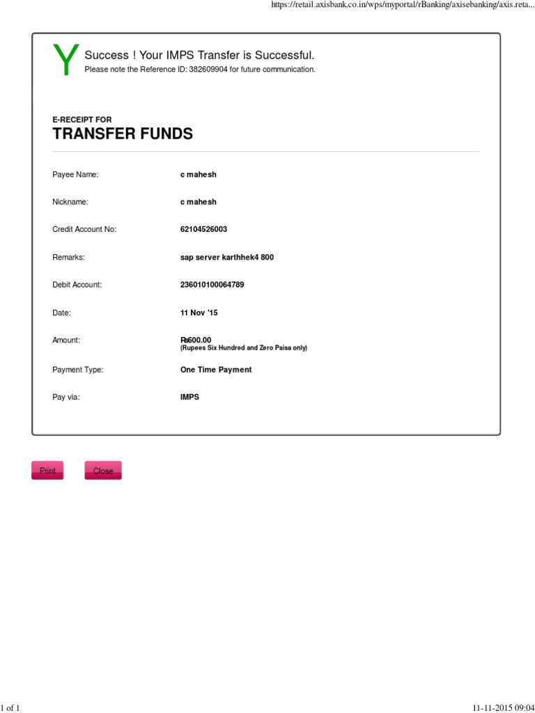Transfer Funds: Success ! Your IMPS Transfer Is Successful | PDF ...