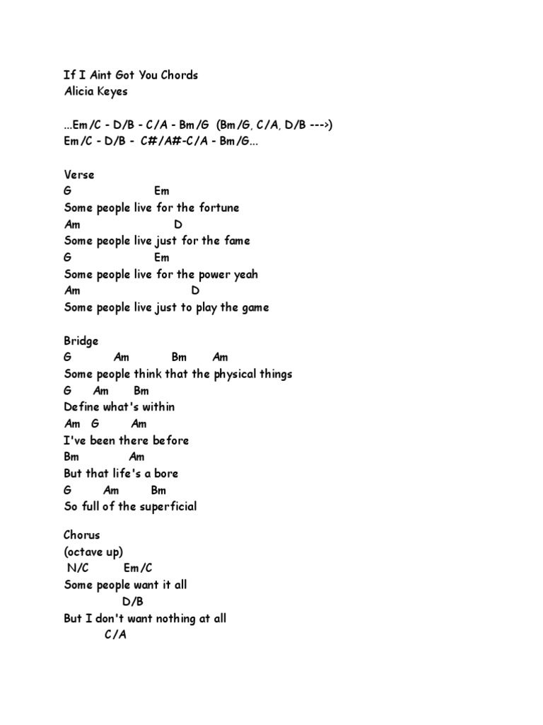 If i aint got you chords n pdf