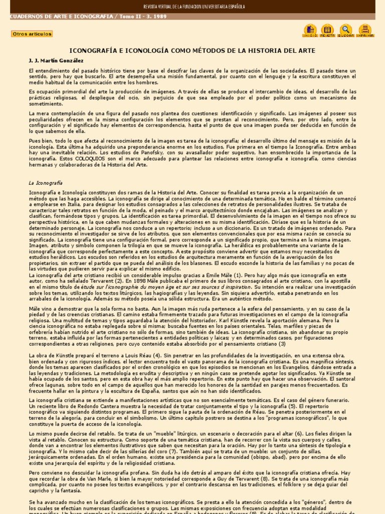 Iconografia e Iconologia Como Metados de La Historia Del Arte PDF