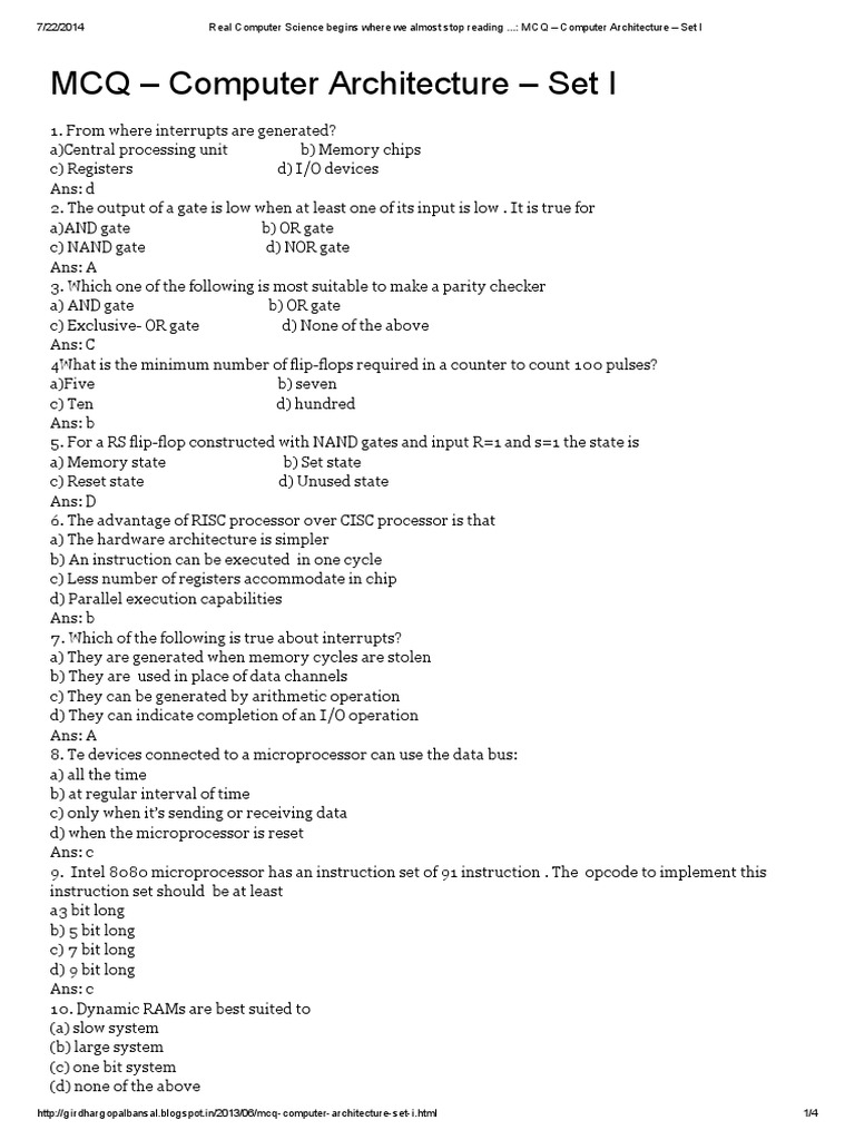 MCQ on Computer Architecture Basics | PDF | Instruction Set | Computer ...