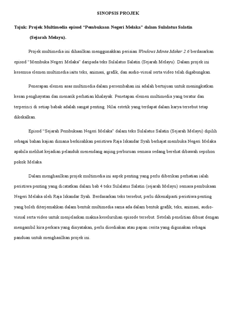 Sinopsis Projek KMK MULTIMEDIA PDF