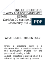 Processing of Creditor'S Claims Against Bankrypts Estate: Division 20 Section 215 - 245 Insolvency Bill 2015