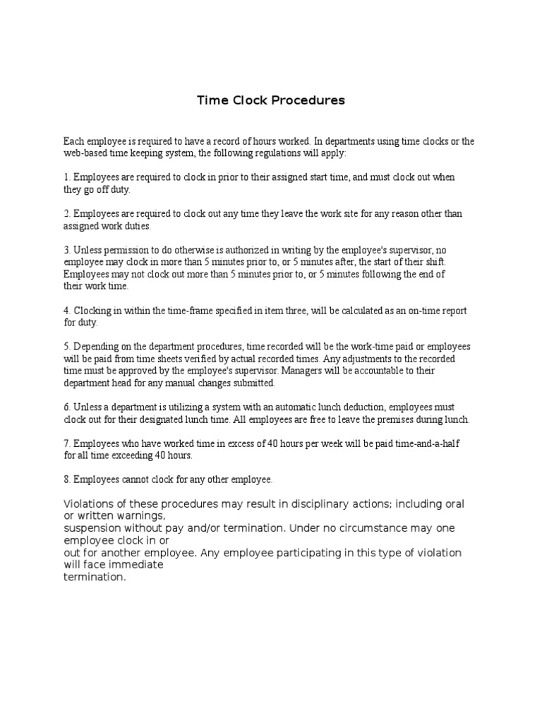 Time Clock Procedures PDF Clock Government