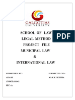 School of Law Legal Method Project File Municipal Law & International Law