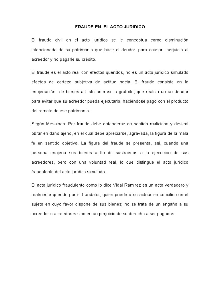 Fraude en el Acto Jurídico: Conceptos Clave | PDF | Pagos | Bienes (Ley)