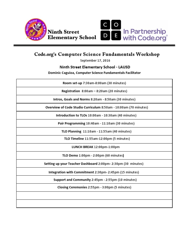 Code.org CS Fundamentals Workshop Agenda | PDF | Computing | Learning