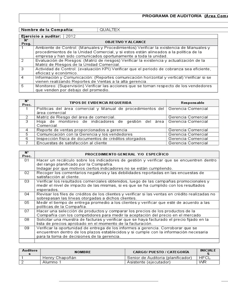 Programa de Auditoría Comercial 2012 | PDF | Crecimiento personal y ...