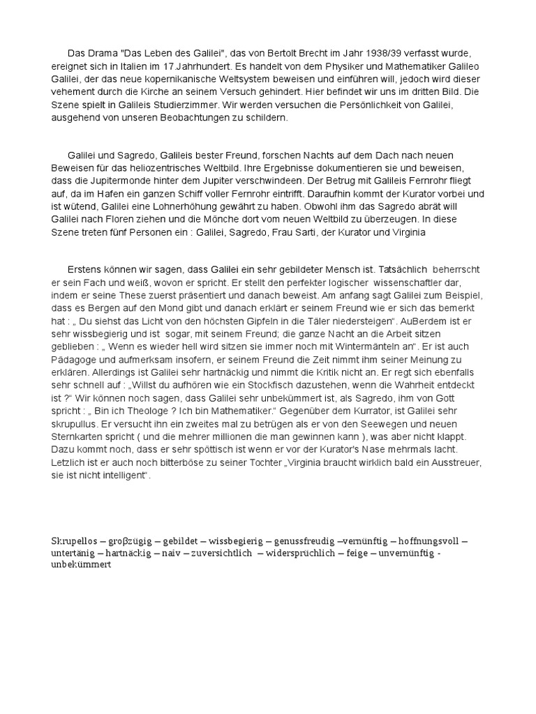 Bertolt Brecht Leben Des Galilei Zusammenfassung