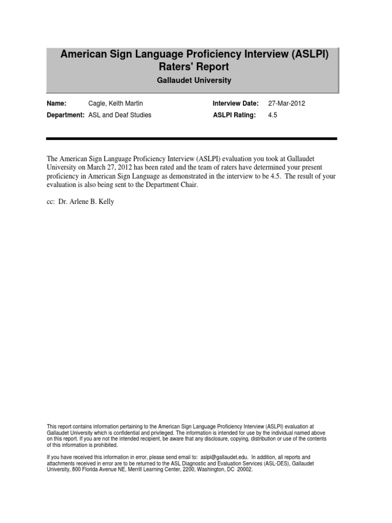 ASL Proficiency Report for Keith Cagle | PDF