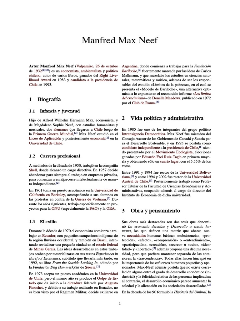 Biografía de Manfred Max Neef | PDF | Science | Ciencia y Tecnología