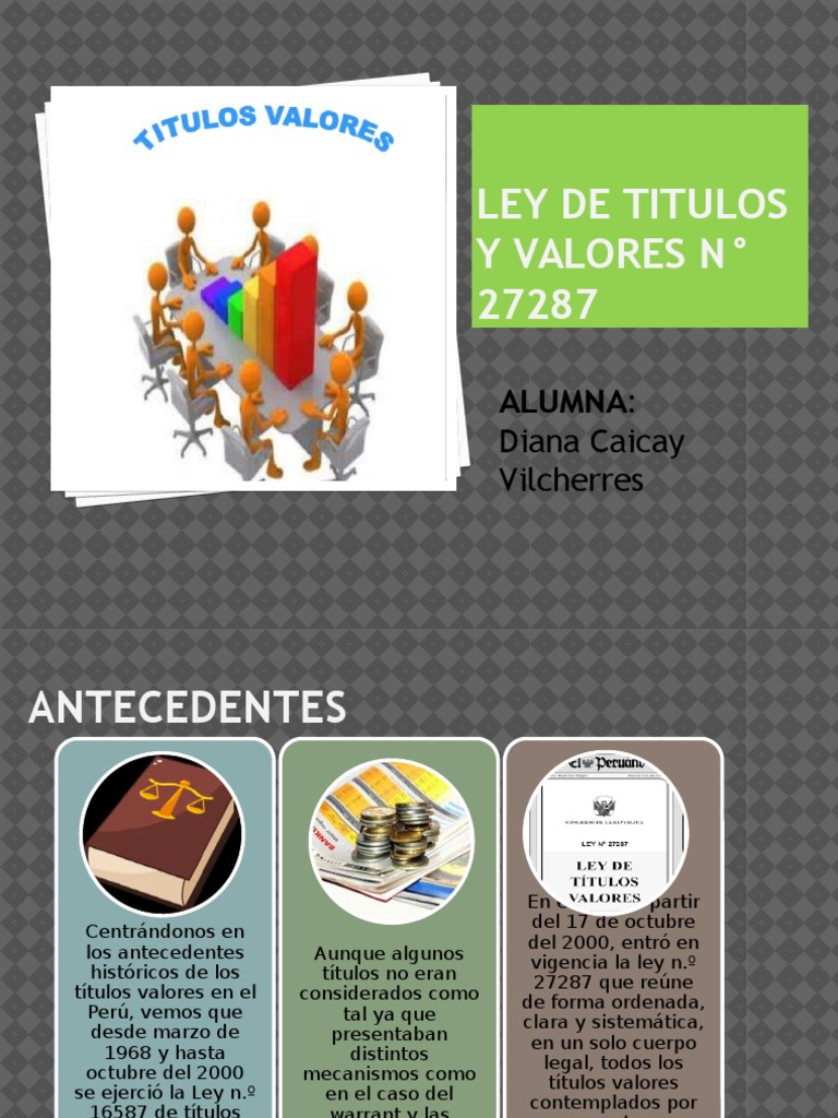 LEY DE TITULOS Y VALORES N° 27287 Instrumento negociable Cheque
