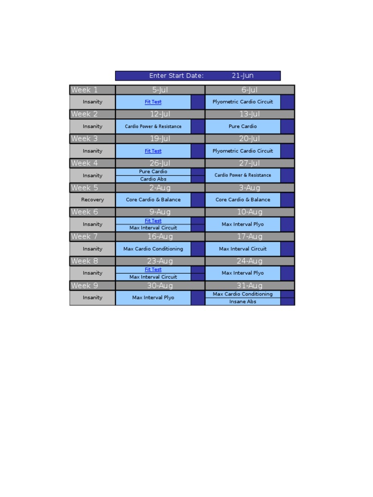 insanity Calendar PDF