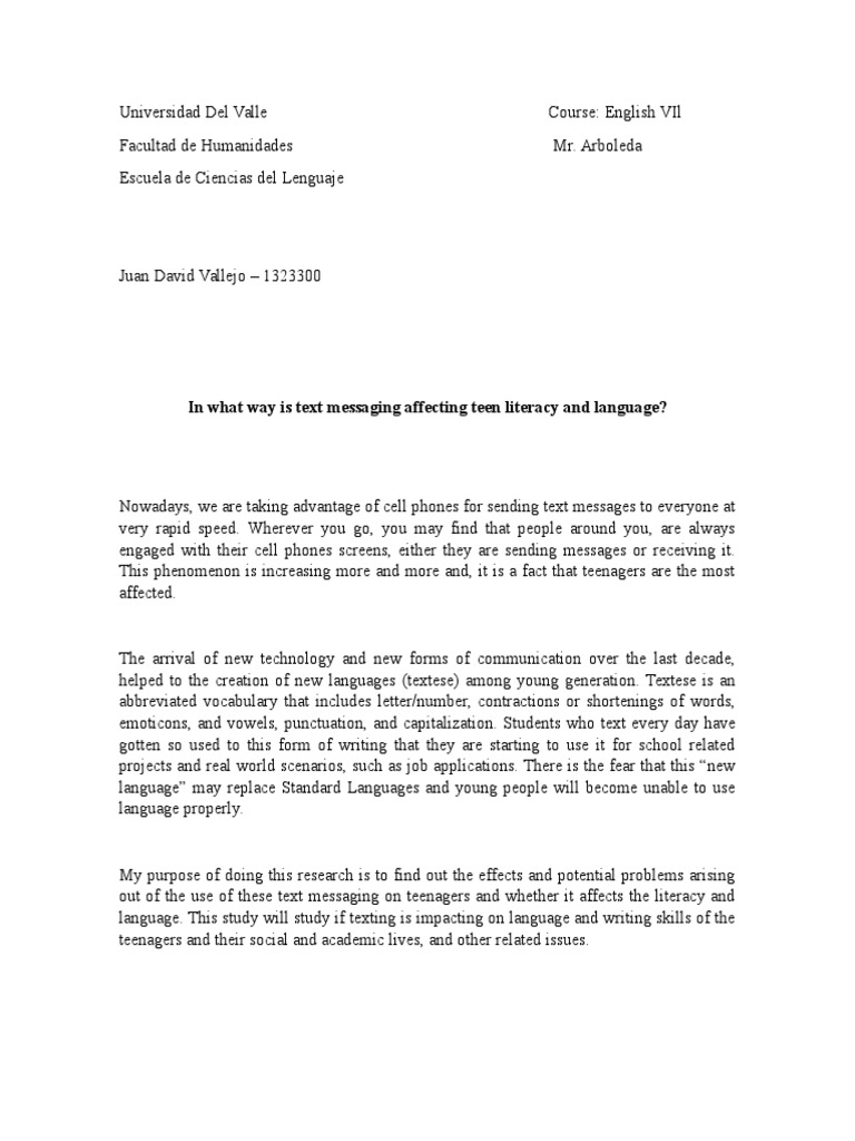 In what way is text messaging affecting teen literacy and language pdf